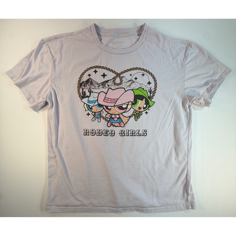 Powerpuff Girls Rodeo Girls Graphic T-Shirt Lavender Purple Western Cowgirl L